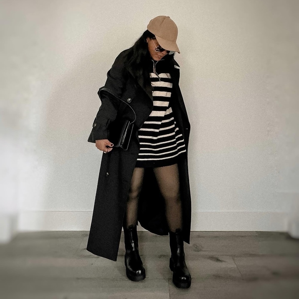 Black/Cream Striped Rib Knit Half Zip Sweater - Picture 2 of 9